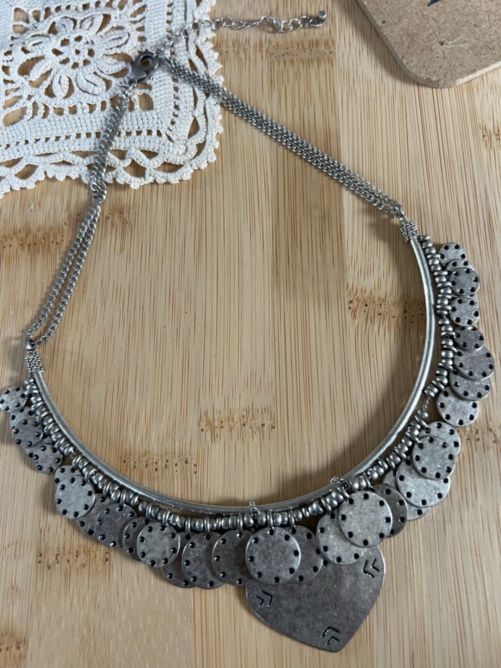 Matte Silver Tribal Coin Statement Necklace Boho Festival - Picture 3 of 6